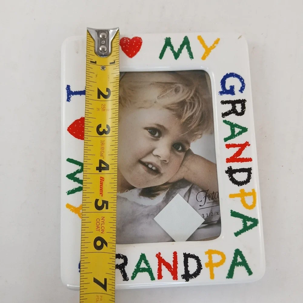 I Love My Grandpa Picture Frame 4x6 White Ceramic Colorful ROC Taiwan Heart